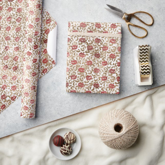 Guld Leopard Skriv ut Red Läppar Presentpapper (Hantverk)