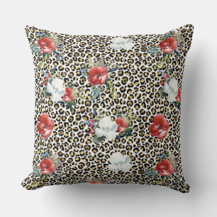Guld Leopard Skriv ut röd vit Blommigt Kudde