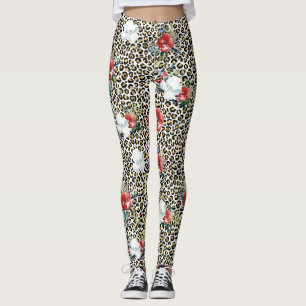Guld Leopard Skriv ut röd vit Blommigt Leggings