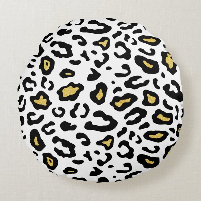 Guld leopard, sömlös mönster. rund kudde (Framsidan)