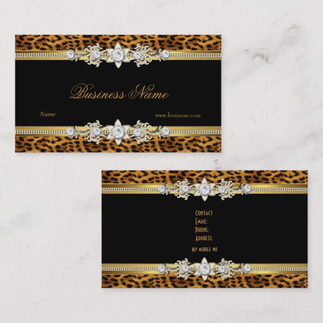 Guld Leopard Svart Diamant Juvel Utseende Bild Visitkort (Fram/baksida)