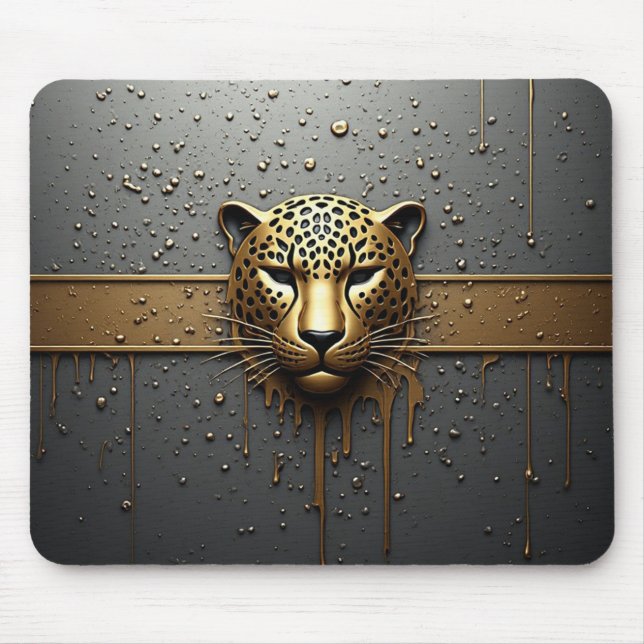 Guld Leopardhuvud med metallisk droppstil 🐆 Musmatta (Framsidan)