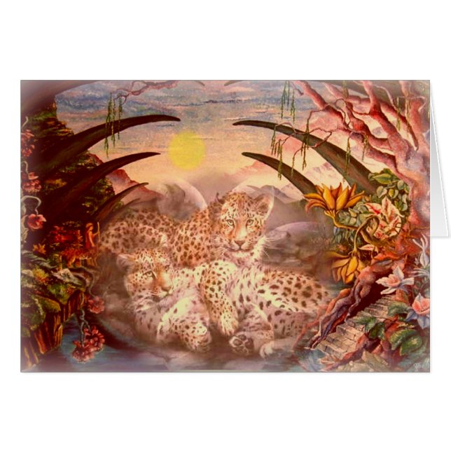guld- leopardmorgon hälsningskort (Framsidan Horizontal)