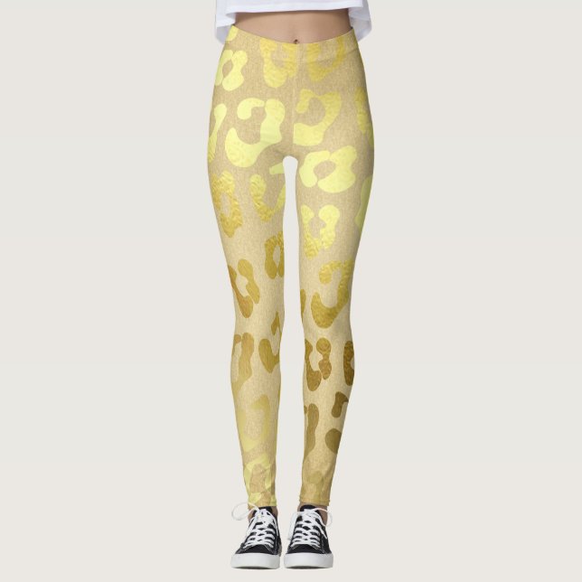 Guld leopards tryckpressar leggings (Framsida)