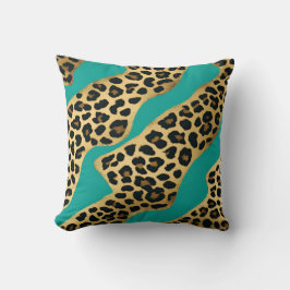 Guld Leopardsmink och Teal Kudde