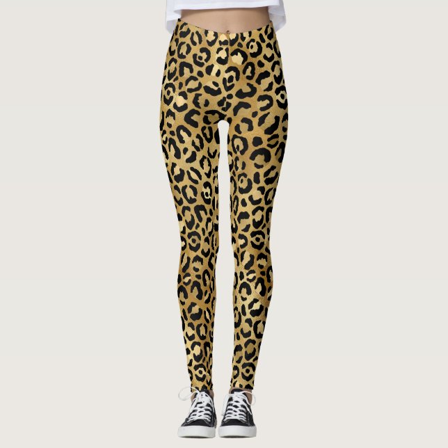 Guld Leopardsmönster Leggings (Framsida)