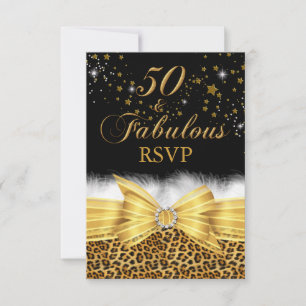 Guld Leopardtryck & Bow 50 & Fantastisk RSVP Inbjudningar