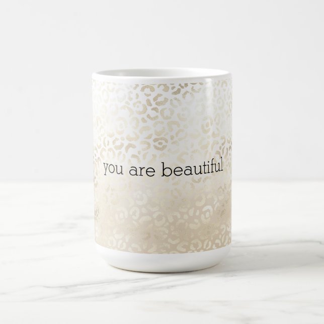 Guld Leopardtryck Khaki Kräm Beige Akvarell Kaffemugg (Center)