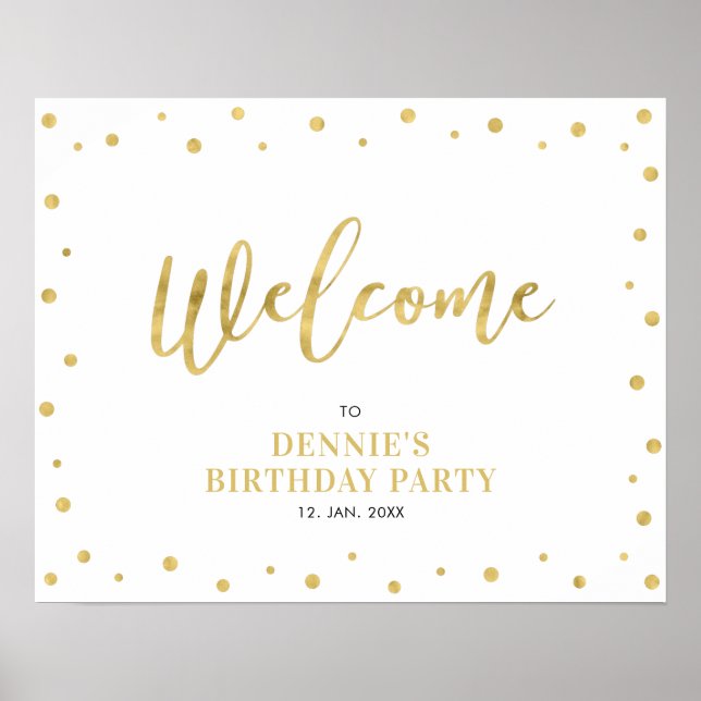 Guld Lettering Modern Confetti Välkomstskylt Party Poster (Framsidan)