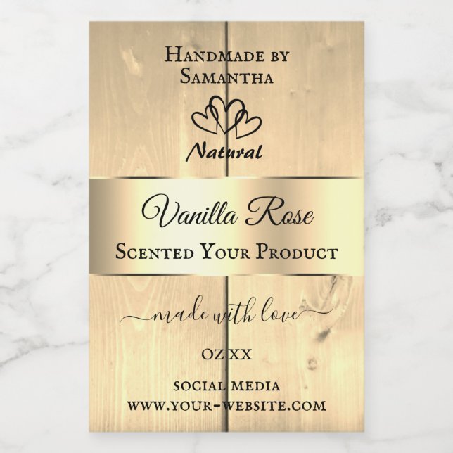 Guld Light Brown Wood Grain Product Labels Hearear Mat Etikett (Singel etikett)