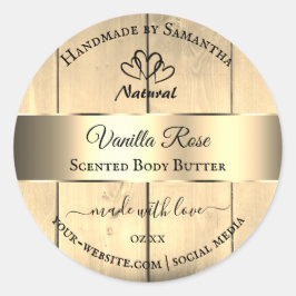 Guld Light Brown Wood Grain Product Labels Hearear Runt Klistermärke