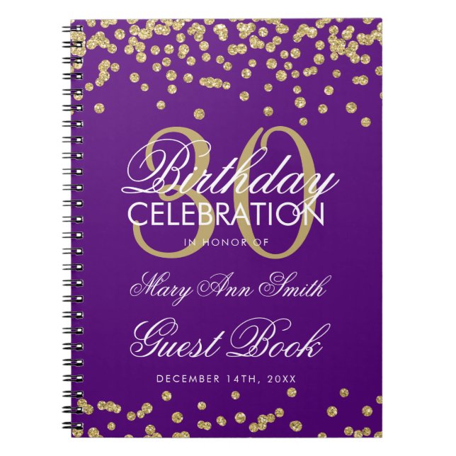 Guld Lila 30års födelsedag Guest Bok confetti Anteckningsbok (Framsidan)