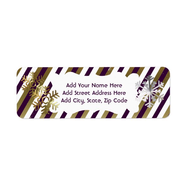 Guld, Lila, adressetikett för vit Rand-återresa Returadress Etikett (Framsidan)