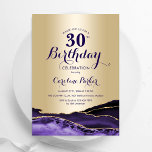 Guld Lila Agate 30års födelsedag Inbjudningar<br><div class="desc">Lila och guld agate 30års födelsedag-inbjudan. Elegantens moderna design med vattenfärgad bakgrund,  faux glitter guld och typsnitt för färgskript. Trendig inbjudan-kortets perfekt för en snyggt kvinnor i firande. Skrivna Zazzle-inbjudningar eller digital utskrivbar mall för omedelbar nedladdning.</div>