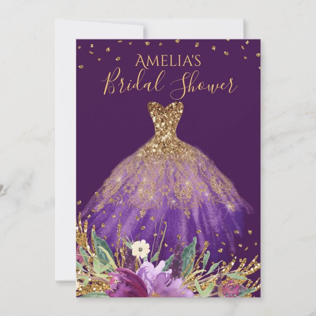 Guld Lila Amethyst Dress Möhippa Inbjudan (Framsida)