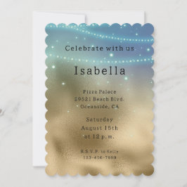 Guld Lila Aqua Gnistra Glitzy Sjöjungfru Birthday Inbjudningar