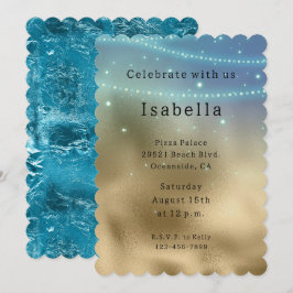 Guld Lila Aqua Gnistra Glitzy Sjöjungfru Birthday Inbjudningar