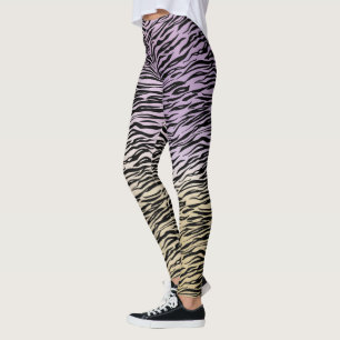 Guld Lila Black Zebra tryck Watercolor Ombre Leggings