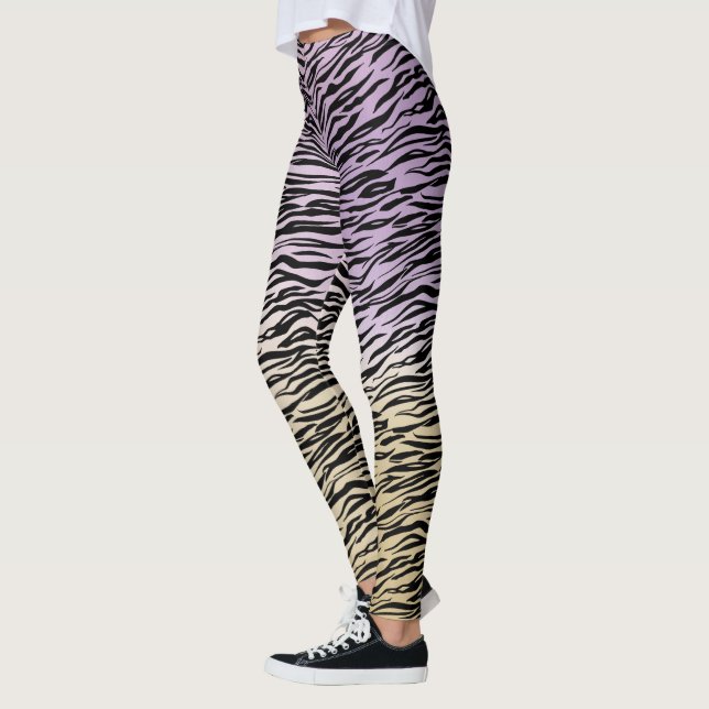 Guld Lila Black Zebra tryck Watercolor Ombre Leggings (Vänster)