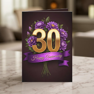 Guld Lila Blommigt 30:e Bröllop-årsdagen Kort