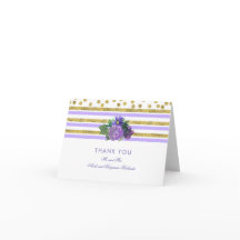 Guld, lila blomsterbröllop tack