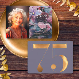 Guld Lila Blue Hydrangeas 75:e Birthday Photo Inbjudningar