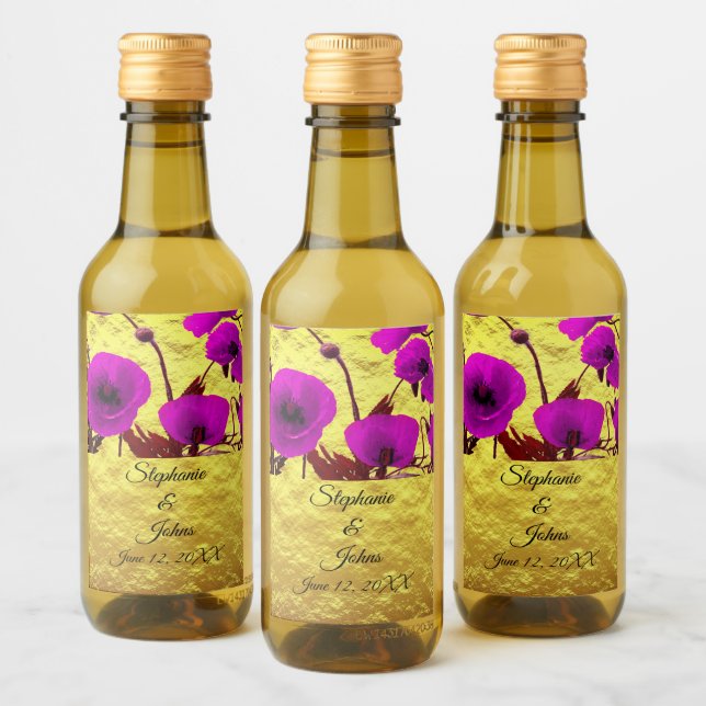 Guld Lila Bröllopsbuketter Vattenfärgsfärg Blommig Vinetikett (Flaskor)