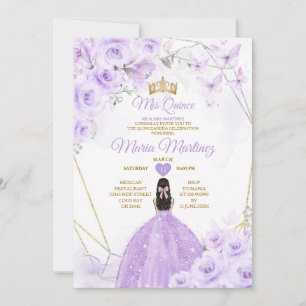Guld & Lila Butterflies Princess Quiñceanera Inbjudningar