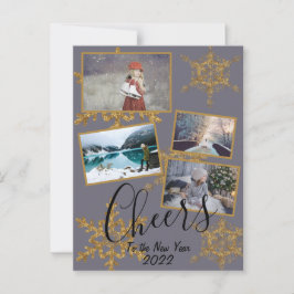 Guld Lila Cheers Snowflake 4 Foton Helgdag Vykort