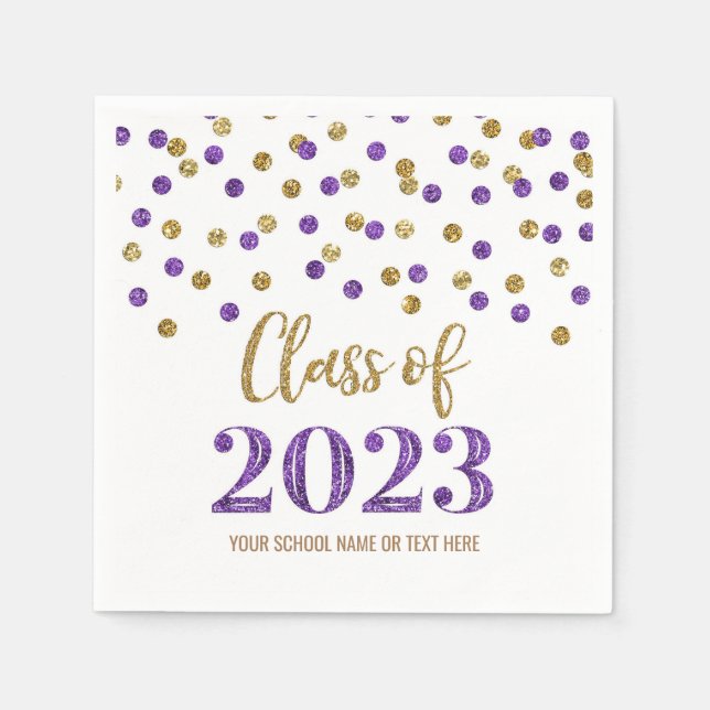 Guld Lila Confetti-klass 2023 Napkins Pappersservett (Framsidan)