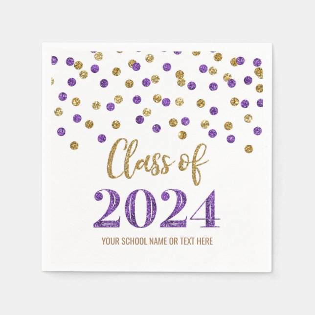 Guld Lila Confetti-klass 2024 Napkins Pappersservett (Framsidan)