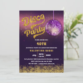 Guld Lila Disco Party födelsedag Inbjudningar
