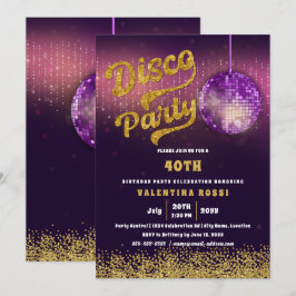 Guld Lila Disco Party födelsedag Inbjudningar