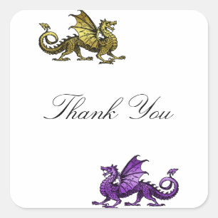 Guld Lila Dragon Tack Stickers Fyrkantigt Klistermärke