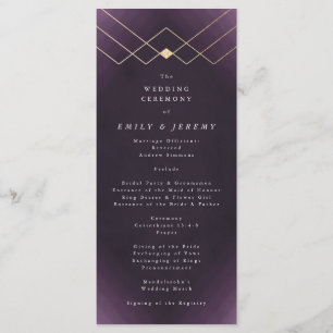 Guld Lila Elegance Diamond Geo Deco Bröllop Program