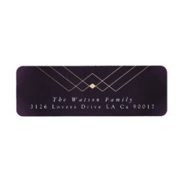 Guld Lila Elegance Diamond Geo Deco Bröllop Returadress Etikett