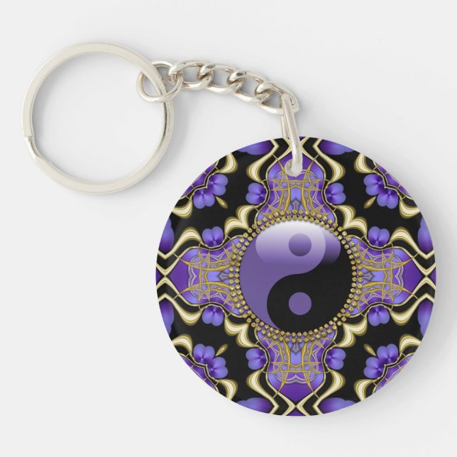 Guld Lila Energy YinYang Nyckelring (Framsidan)