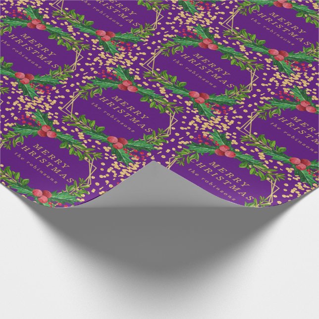 Guld Lila Family God jul Holly Glitter Presentpapper (Hörn)