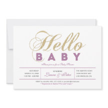 Guld, Lila | Flicka, Modern Typografi Baby Shower