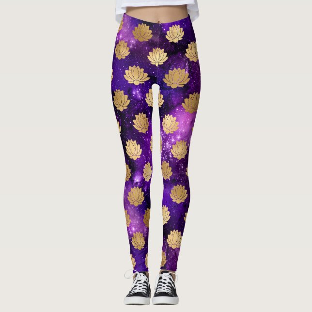 Guld & Lila Galax Dharma Mandala Leggings (Framsida)