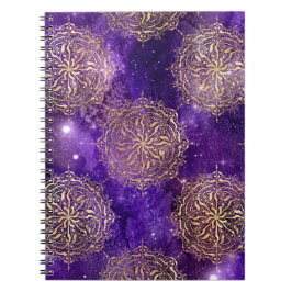 Guld & Lila Galaxy Dharma Mandala Mönster Anteckningsbok