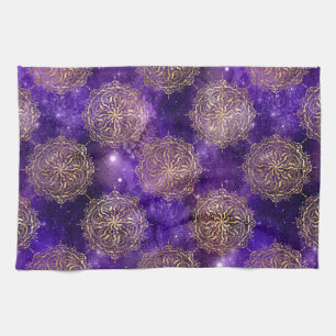 Guld & Lila Galaxy Dharma Mandala Mönster Kökshandduk