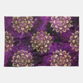 Guld & Lila Galaxy Dharma Mandala Mönster Kökshandduk