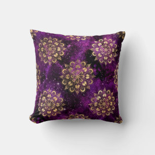 Guld & Lila Galaxy Dharma Mandala Mönster Kudde