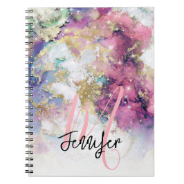 Guld Lila Galaxy Space Monogram Anpassningsbar Anteckningsbok