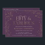 Guld lila glitter 50 och fantastisk födelsedagsfes<br><div class="desc">Guld lila glitter,  effekt 50 och fantastiska födelsedagsfest inbjudan. Modern text,  monokrom design. En del av en samling.</div>