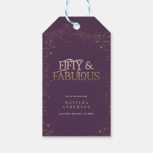 Guld lila glitter 50 och fantastisk födelsedagsfes presentetikett