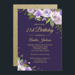 Guld Lila Gnistra Blommigt 21:a födelsedag Inbjuda Inbjudningar<br><div class="desc">Mer söt blommigt Birthday Bjud i Little Bayleigh Store!</div>