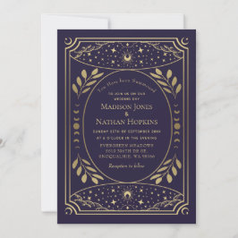 Guld Lila Gotisk Vintage Tarot Bröllop QR-kod Inbjudningar
