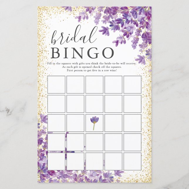 Guld Lila Lavenders Möhippa Bingo Game (Framsida)